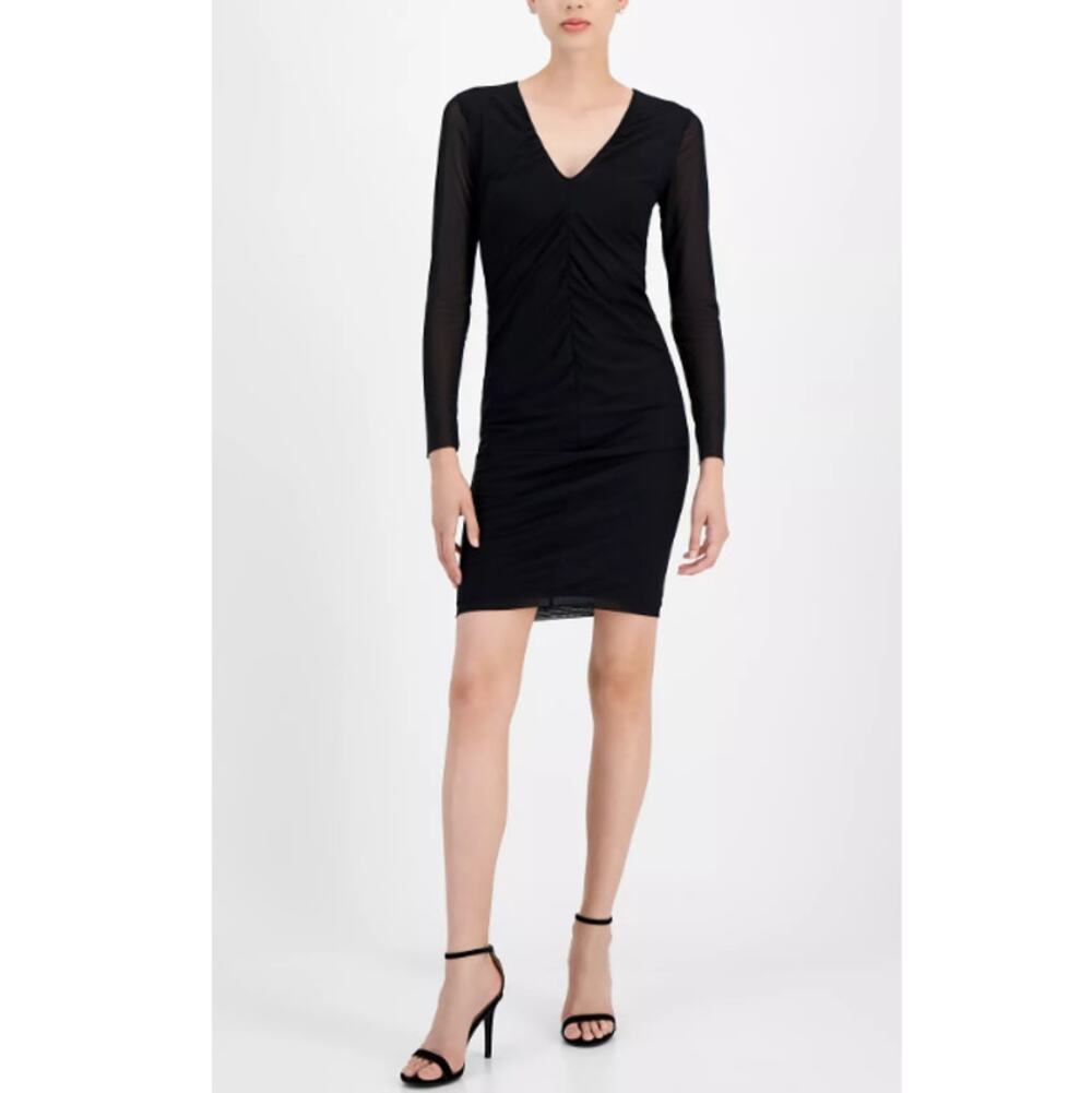 NEW BOSS Women's Black Ebec V-Neck Long-Sleeve Dress Size L